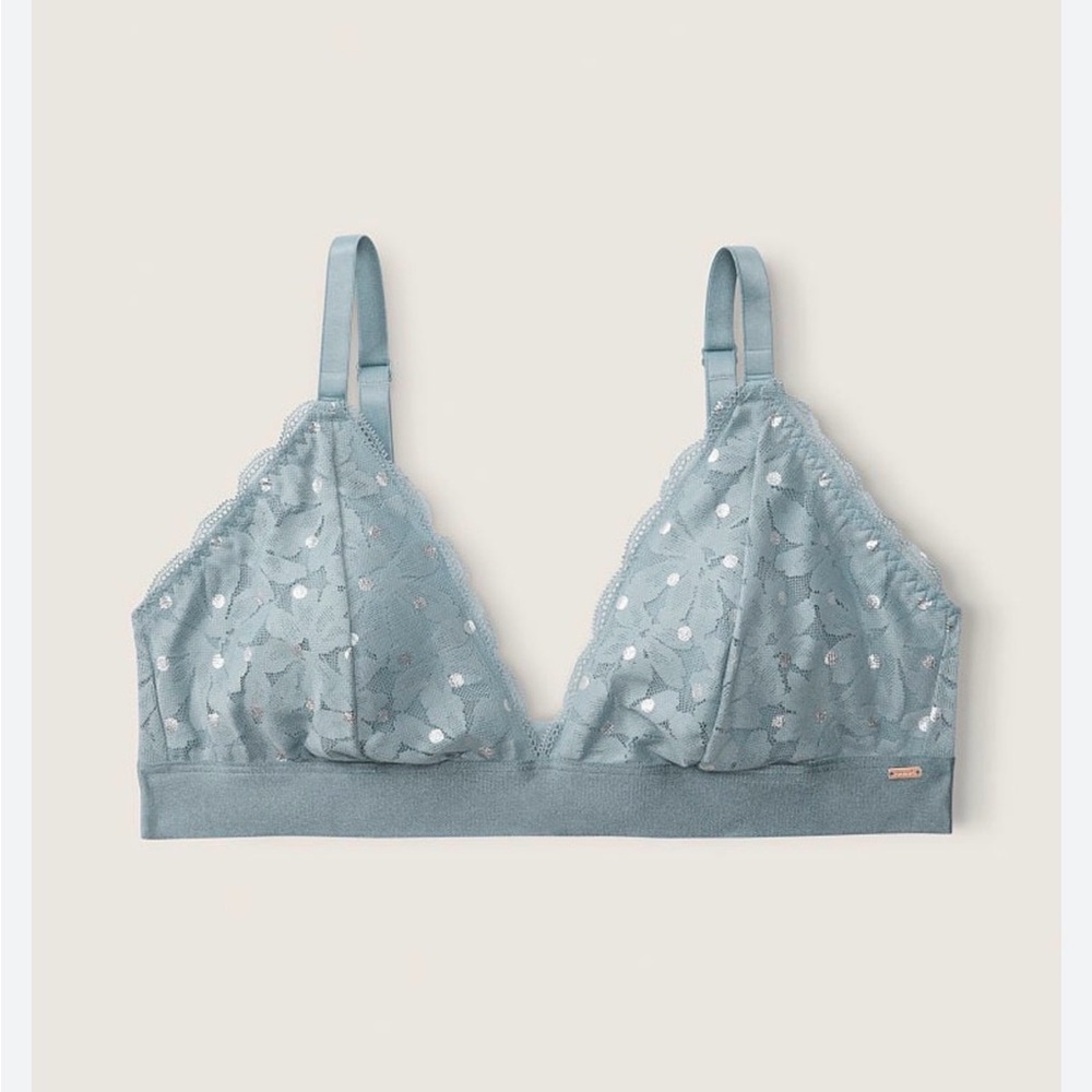 Victoria’s Secret PINK Blue Lace Bralette L Triangle Unlined NWOT